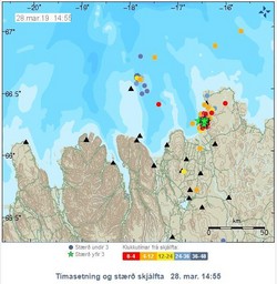 Laugardaginn 23. mars hófst öflug skjálftahrina í Öxarfirði um 6 km suðvestur af Kópaskeri.