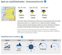 Í svæðisbundinni snjóflóðaspá er snjóflóðahætta skilgreind í fimm stigum eftir alþjóðlegri skilgreiningu fyrir slíkar spár. Spáin er gerða fyrir stórt svæði og tekur bæði til snjóflóða af náttúrulegum