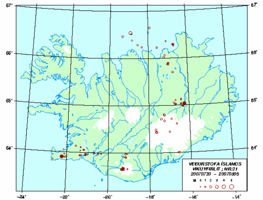 Jarðskjálftavirkni 30. júlí - 5. ágúst 2007