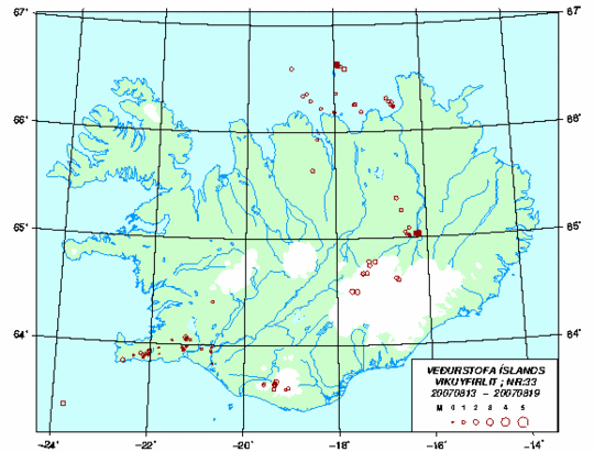 Jarðskjálftayfirlit 13. - 19. ágúst 2007