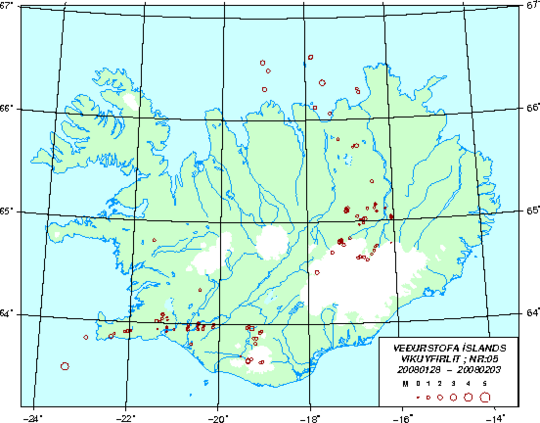 Jarðskjálftayfirlit 28. janúar til 3. febrúar 2008