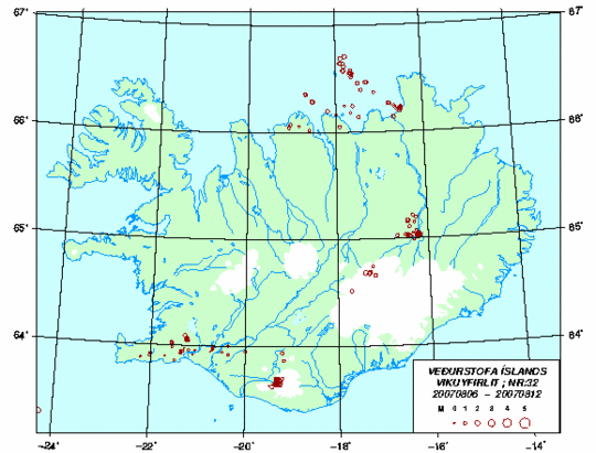 Jarðskjálftayfirlit 6. - 12. ágúst 2007