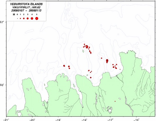 Jarðskjálftavirkni úti fyrir Norðurlandi vikuna 7. - 13. janúar 2008