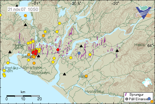 Jarðskjálftahrina norðan við Selfoss