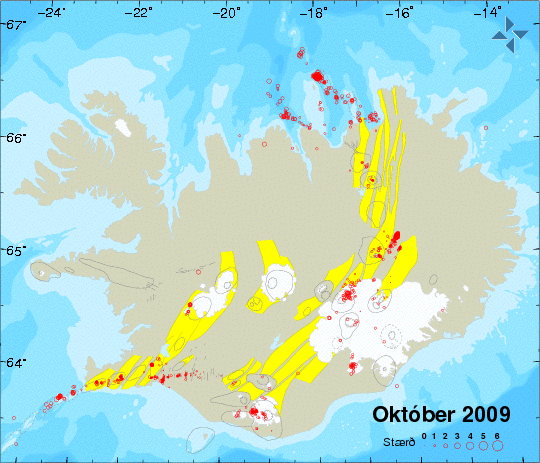 Jarðskjálftavirkni í október 2009