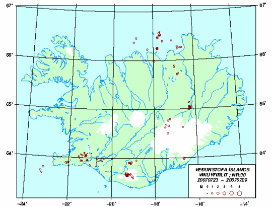 Jarðskjálftayfirlit 23. - 29. júlí 2007