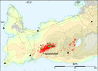 Kort af Reykjanesskaga sem sýnir skjálftaröðina við Fagradalsfjall.