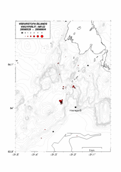 Kort sem sýnir jarðskjálfta norðvestur af Hveragerði, 29. maí 2006