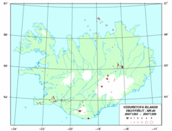 Jarðskjálftakort af Íslandi 3. - 9. desember 2007