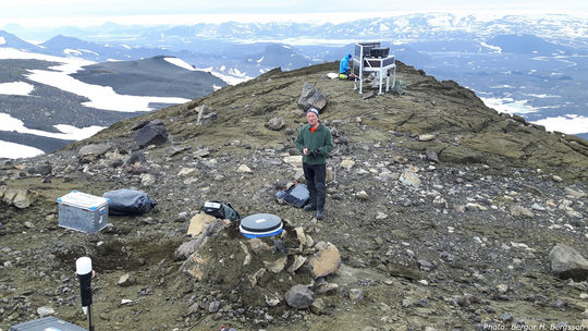 Vísindamenn Veðurstofu Íslands að störfum við mælingar