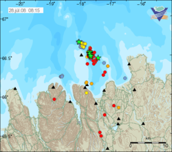 Jarðskjálftar austan Grímseyjar.