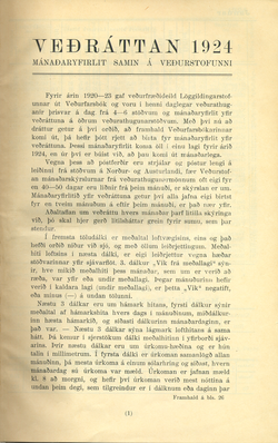 Upphafssíða tímaritsins Veðráttunnar árið 1924