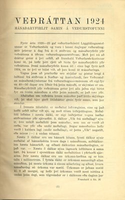 Upphafssíða tímaritsins Veðráttunnar árið 1924