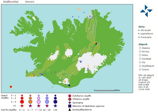Íslandskort - skjálftavefsjá