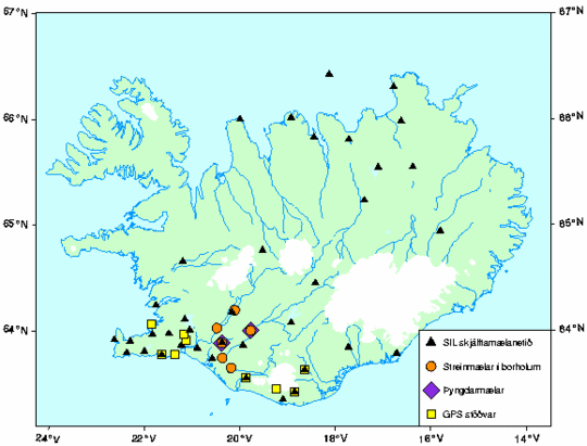 Jarðskjálftastöðvakort frá árinu 2000