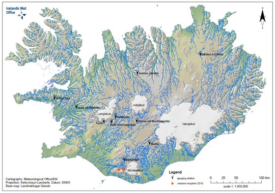 kort af vatnsföllum á Íslandi