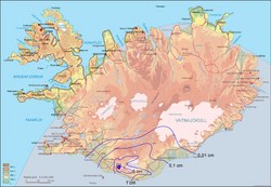 kort af Íslandi - öskudreif