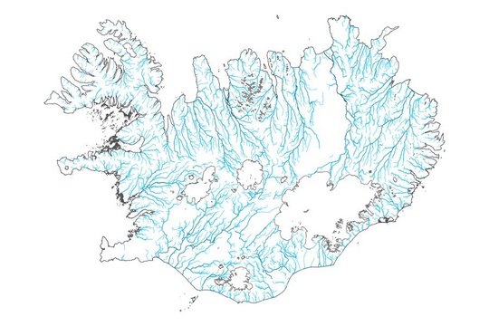 Íslandskort - ár og fljót