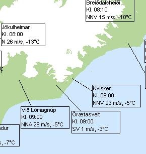 Vindhraði í Öræfum 16. nóv. 2006.