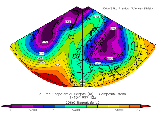 500 hPa kort 10. janúar 1987