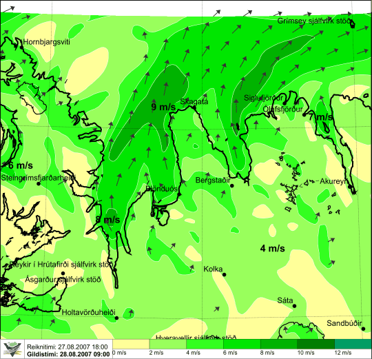 kort af norðurlandi með örvum