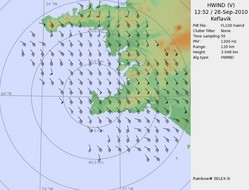 kort af suðvesturhorni landsins með vindörvum