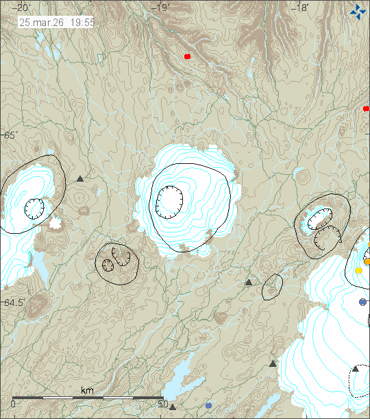 Kort með staðsetningum jarðskjálfta