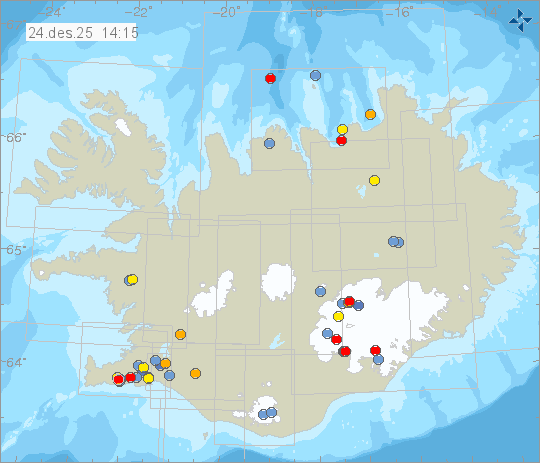 Kort með staðsetningum jarðskjálfta