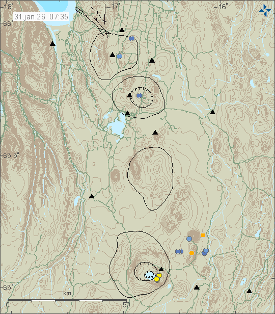 Kort með staðsetningum jarðskjálfta