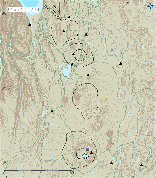 Kort með staðsetningum jarðskjálfta
