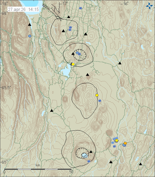 Kort með staðsetningum jarðskjálfta