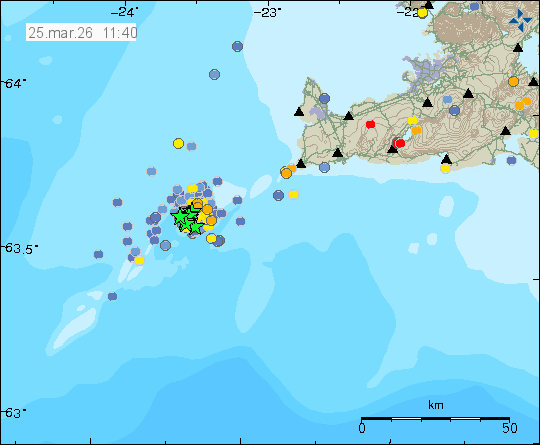Kort með staðsetningum jarðskjálfta
