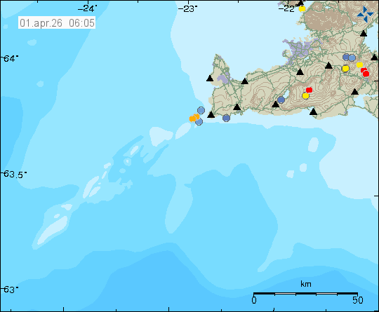 Kort með staðsetningum jarðskjálfta