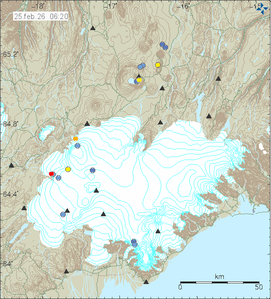 Kort með staðsetningum jarðskjálfta