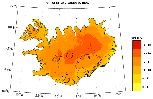 Útslag árstíðarsveiflu samkvæmt nýjustu útgáfu