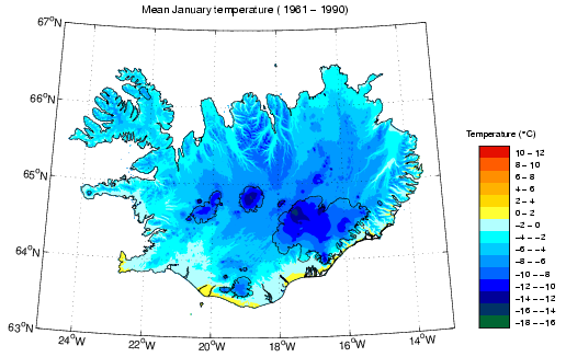 Meðalhiti í janúar 1961-1990 