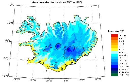 Meðalhiti í nóvember 1961-1990