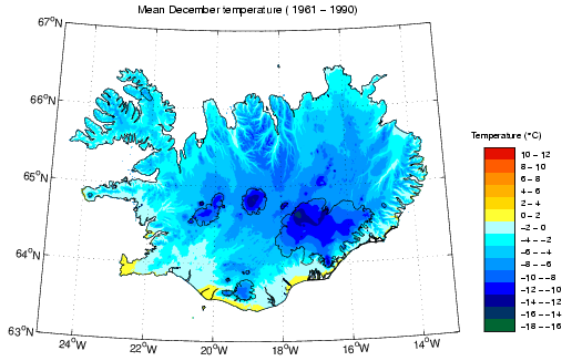 Meðalhiti í desember 1961-1990