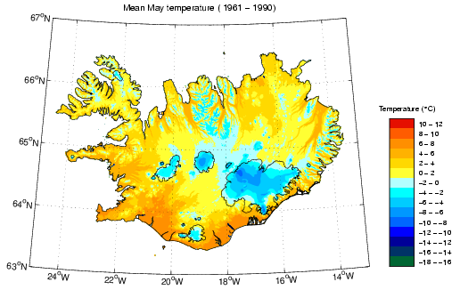 Meðalhiti í maí 1961-1990