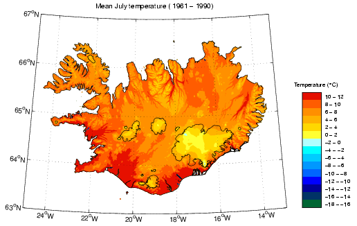 Meðalhiti í júlí 1961-1990