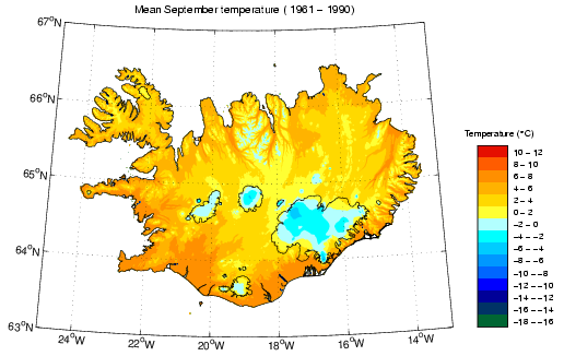 Meðalhiti í september 1961-1990