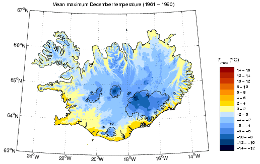 Meðalhámarkshiti í desember 1961-1990