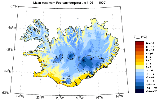 Meðalhámarkshiti í febrúar 1961-1990