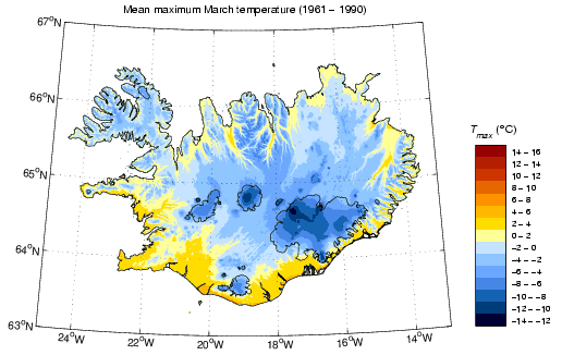 Meðalhámarkshiti í mars 1961-1990