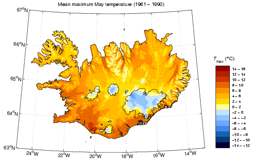 Meðalhámarkshiti í maí 1961-1990