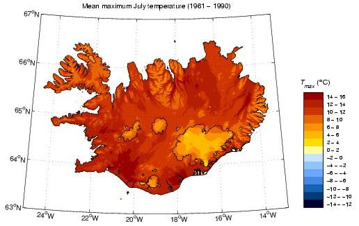 Meðalhámarkshiti í júlí 1961-1990