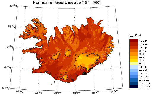 Meðalhámarkshiti í ágúst 1961-1990