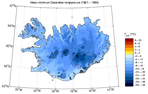 Meðallágmarkshiti í desember 1961-1990