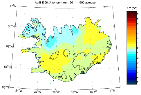 Frávik frá meðalhita í apríl 1966 