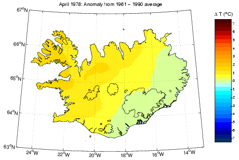 Frávik frá meðalhita í apríl 1978 